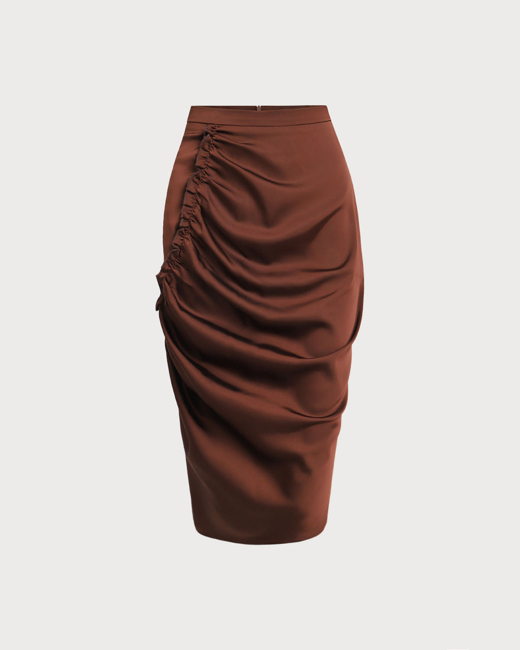 Falda Midi Arrugada Color Marrón con Corte Lápiz