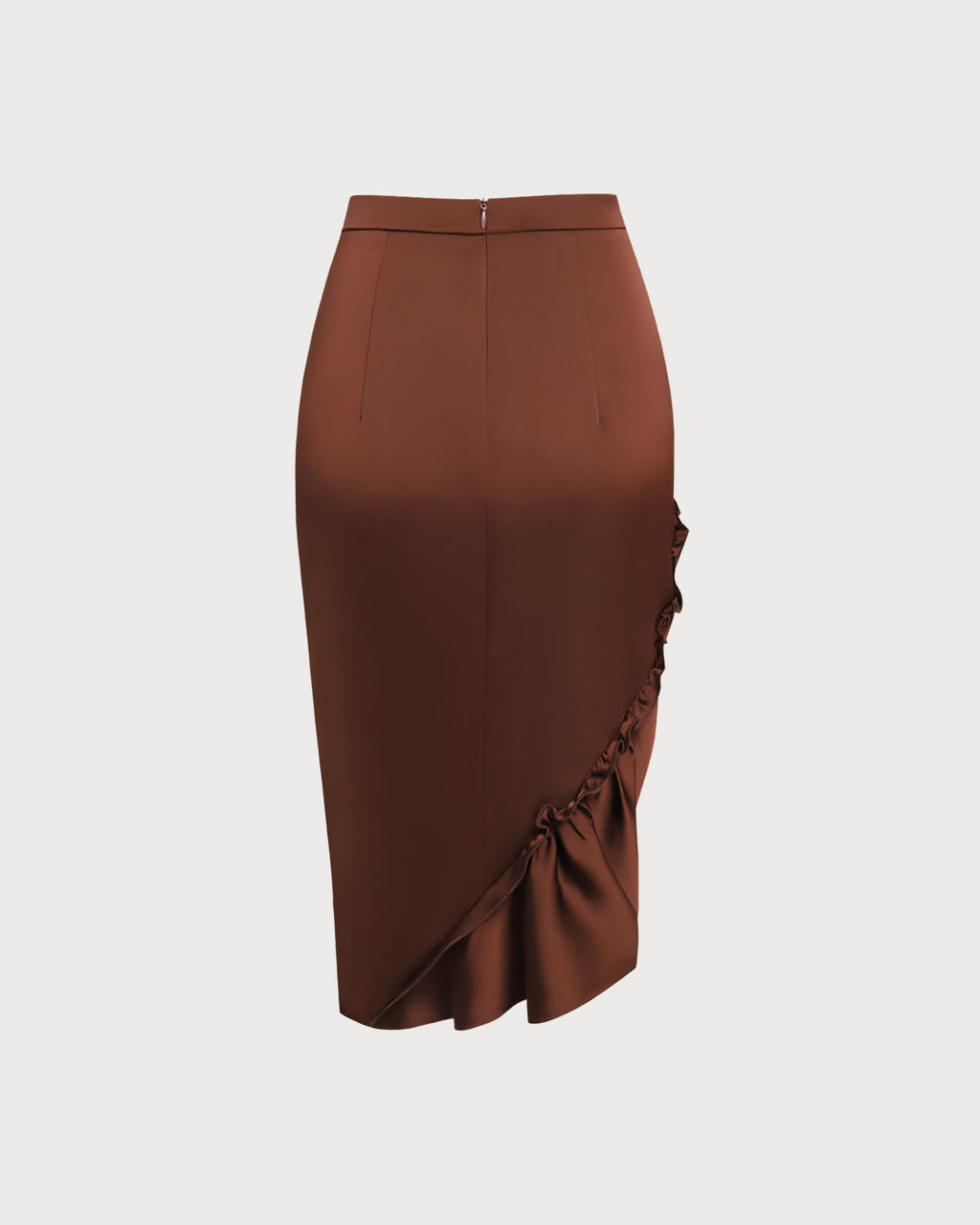 Falda Midi Arrugada Color Marrón con Corte Lápiz