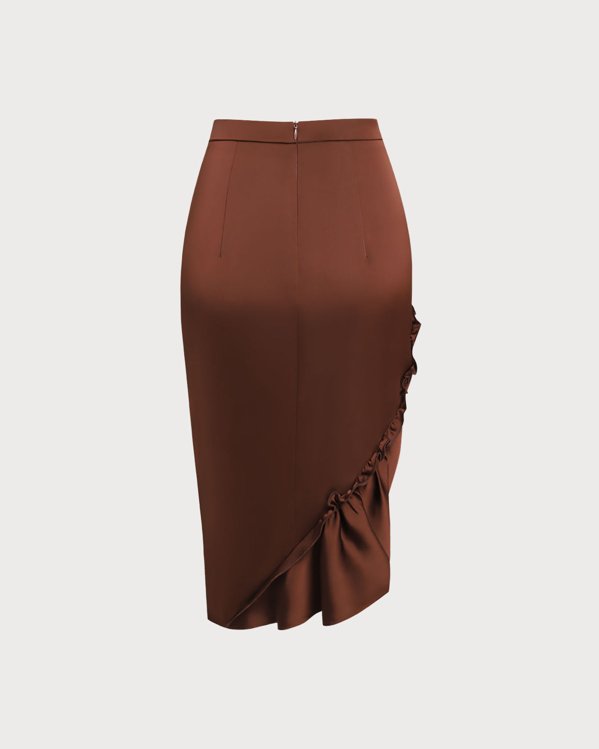 Falda Midi Arrugada Color Marrón con Corte Lápiz