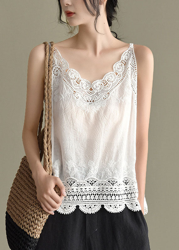 Elowen – Blusa Blanca con Encaje y Tirantes