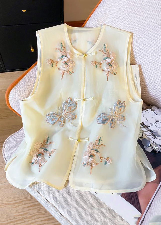 Chaleco sin mangas de tul con botones bordados
