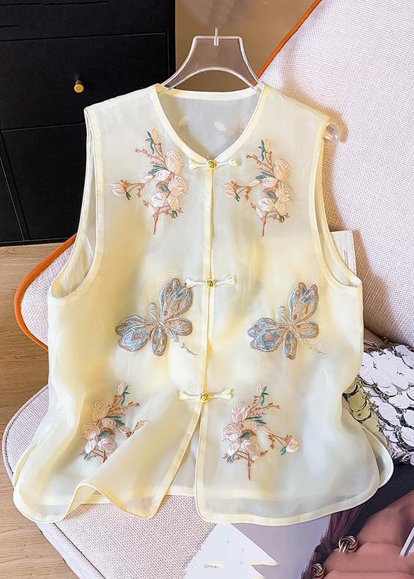 Chaleco sin mangas de tul con botones bordados