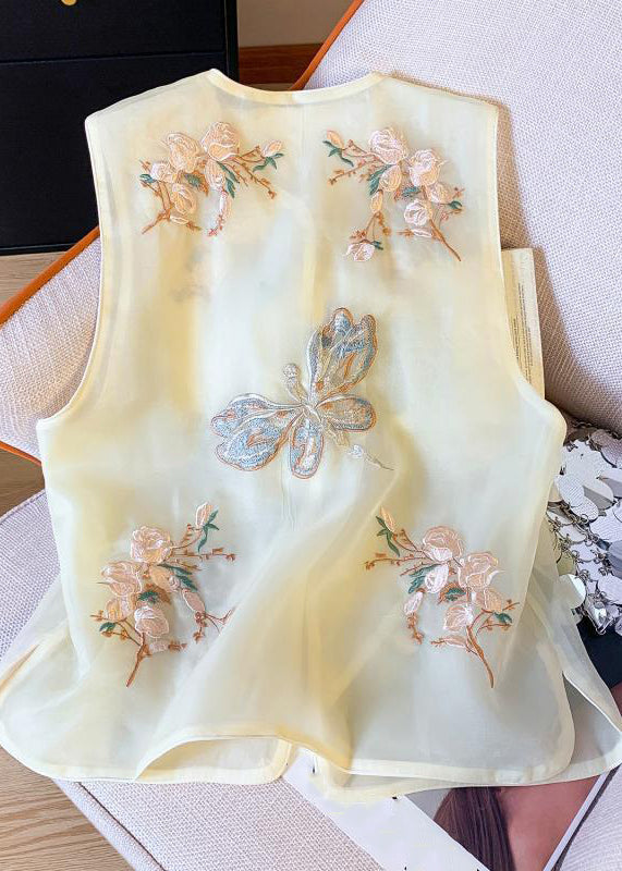 Chaleco sin mangas de tul con botones bordados