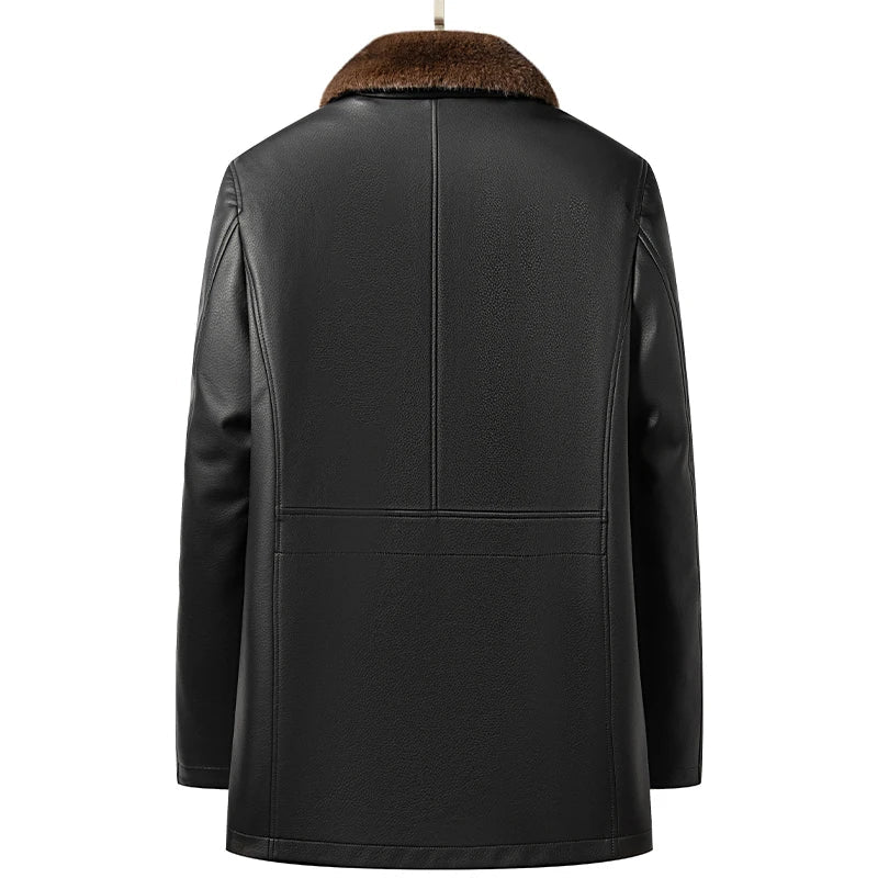 Suave abrigo de cuero natural con detalles de encaje