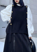 Suéter Vintage Negro sin Mangas con Cuello Redondo