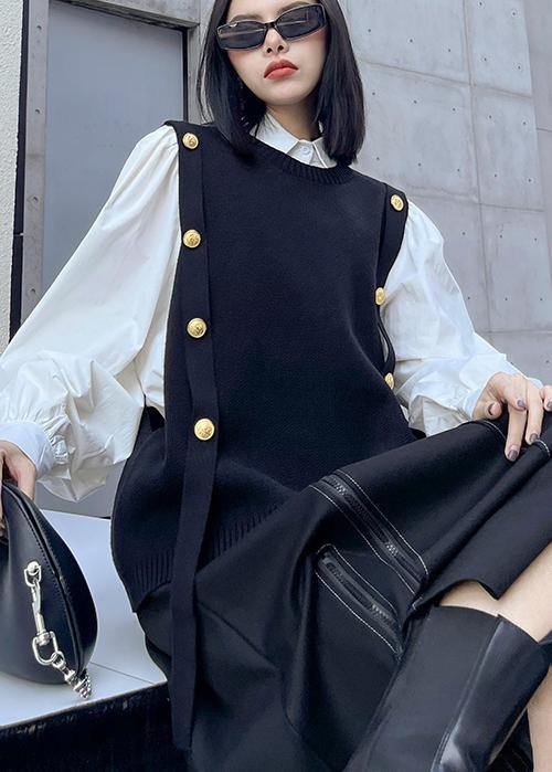 Suéter Vintage Negro sin Mangas con Cuello Redondo