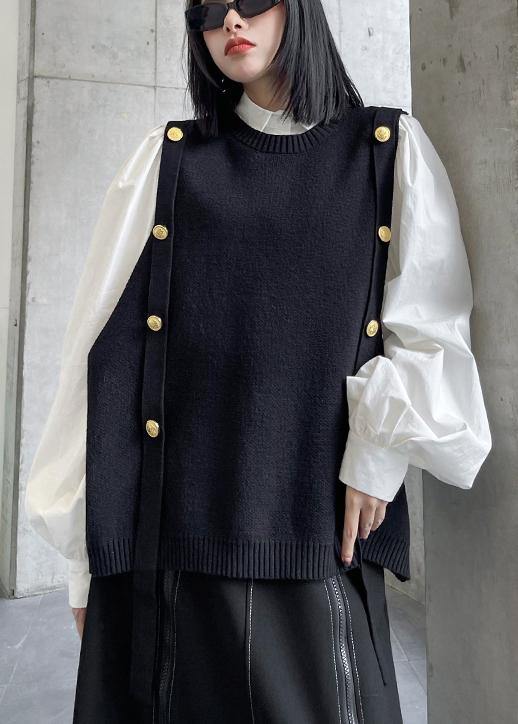 Suéter Vintage Negro sin Mangas con Cuello Redondo