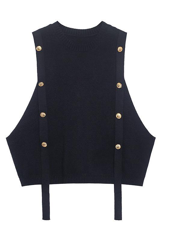 Suéter Vintage Negro sin Mangas con Cuello Redondo