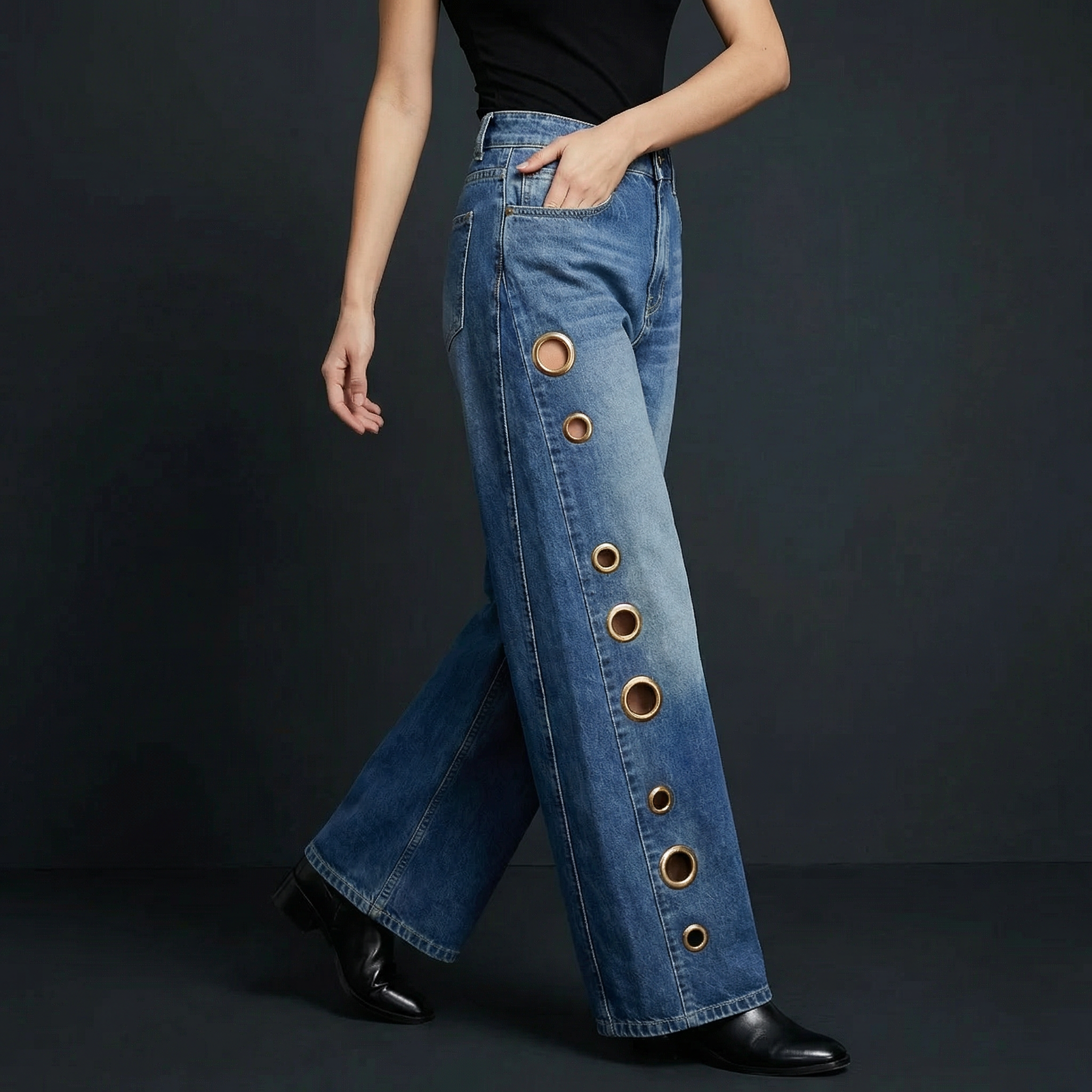 Sima - Jeans con Acabados Metálicos