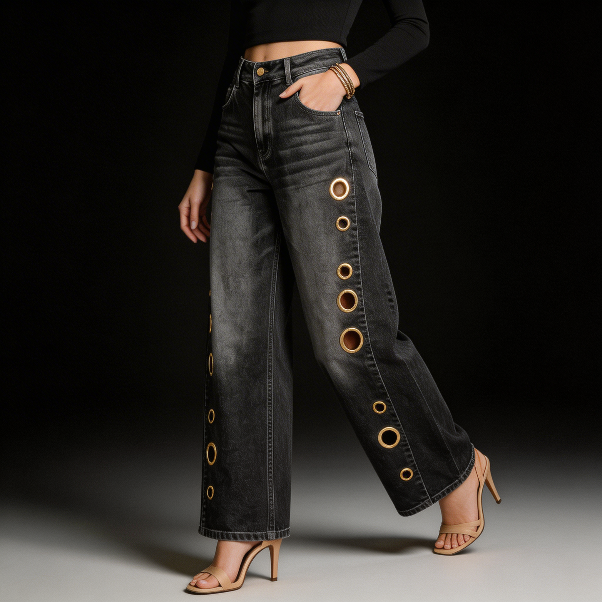 Sima - Jeans con Acabados Metálicos