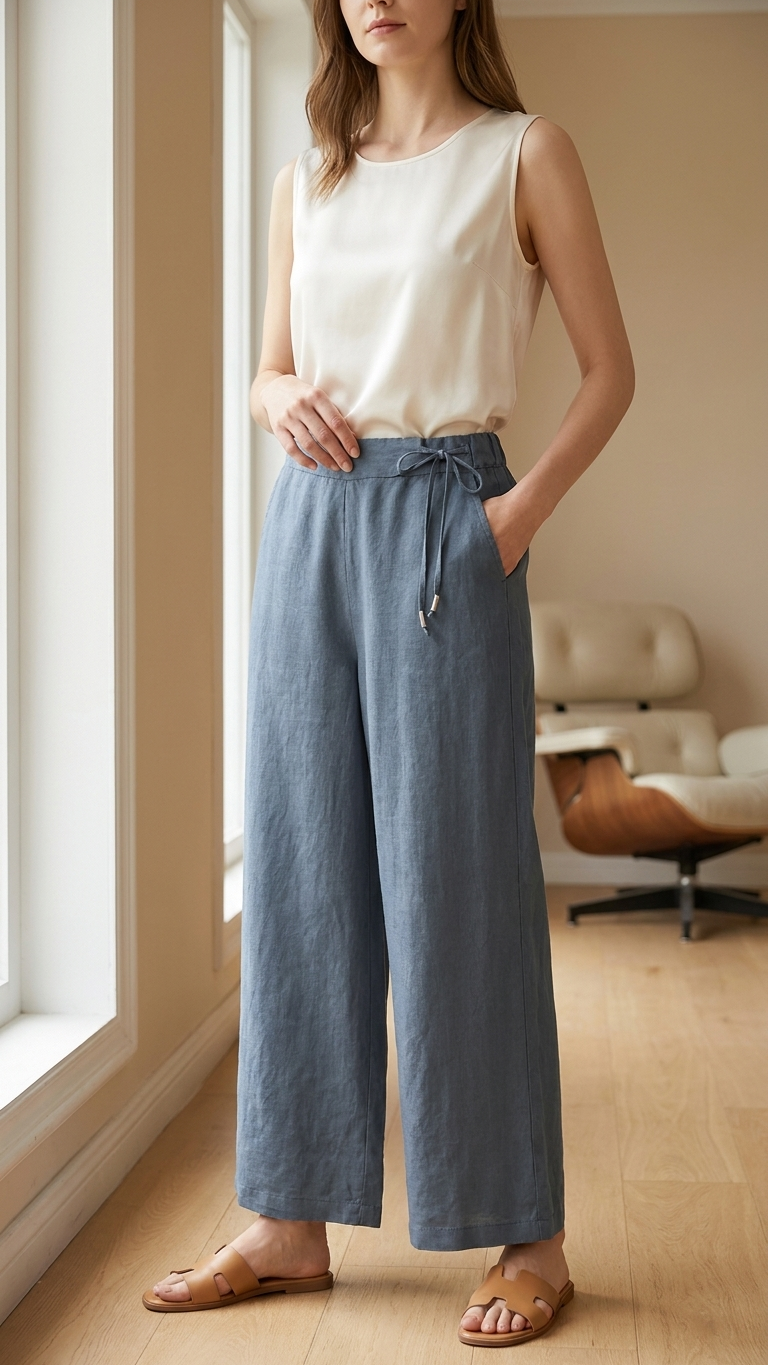 Aneta – Pantalones de lino de corte amplio