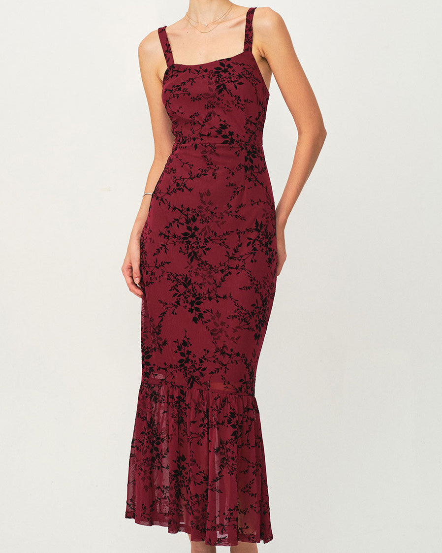 Maxi Vestido Sin Mangas con Estampado de Flores Rojas