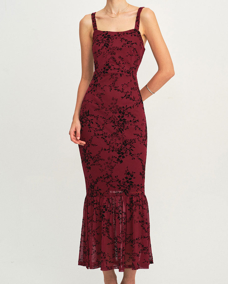 Maxi Vestido Sin Mangas con Estampado de Flores Rojas