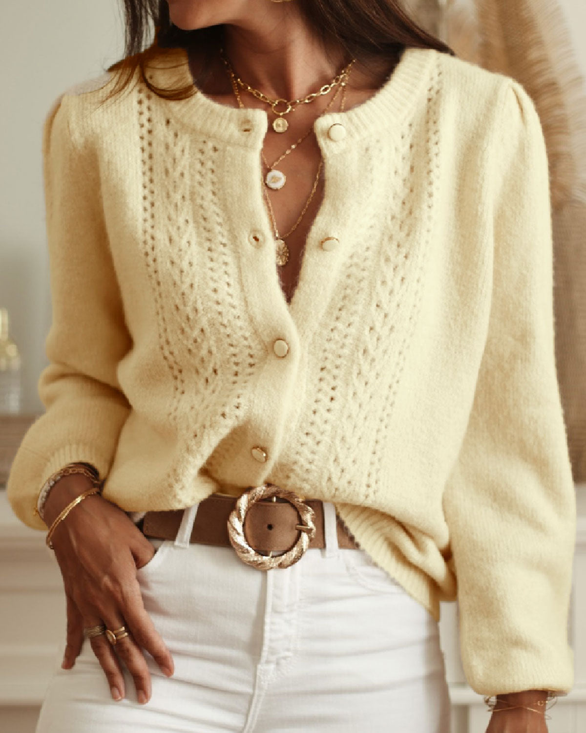 Aurélie – Cárdigan de punto con cuello circular