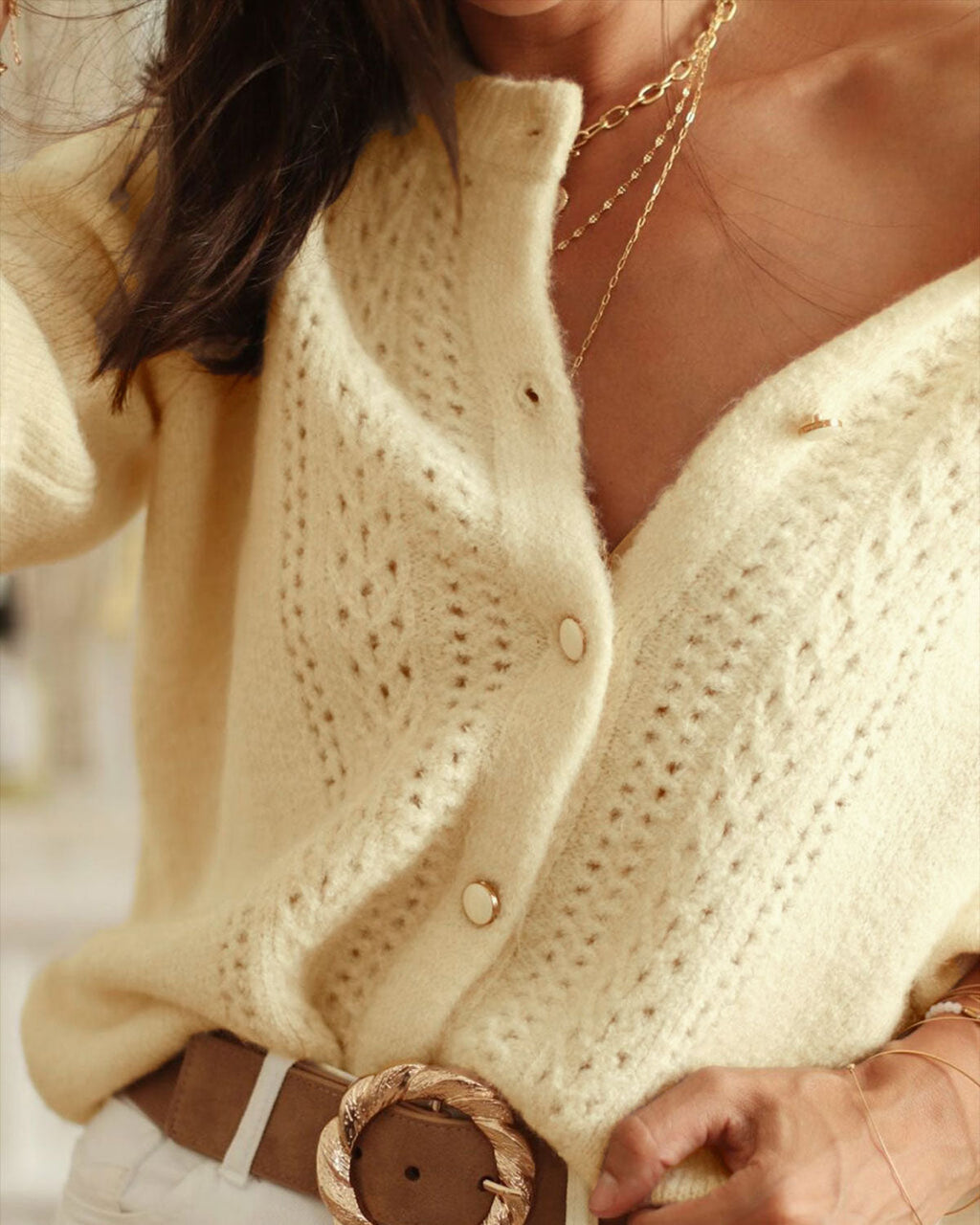 Aurélie – Cárdigan de punto con cuello circular