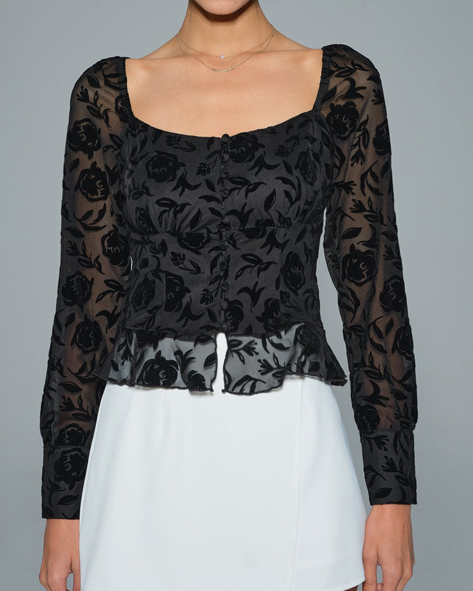 Selene – Top Negro con Escote Cuadrado