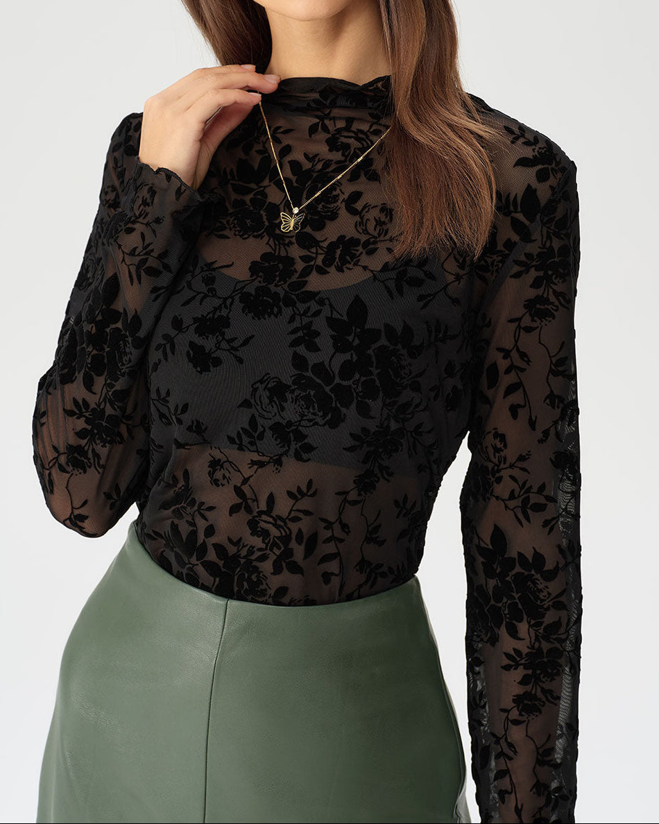 Translucent Black Floral T-Shirt