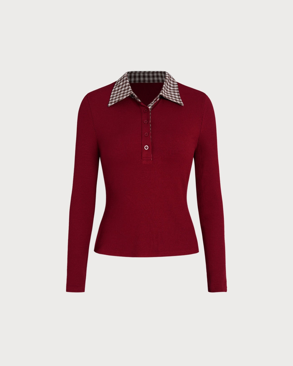 Camisa de Viscosa con Cuello a Cuadros Rojos