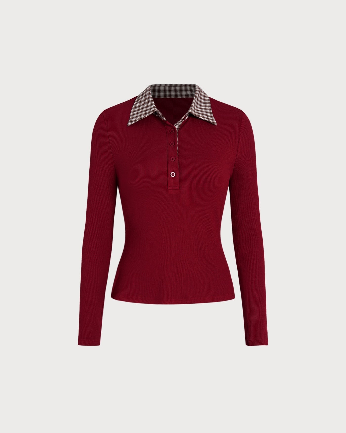 Camisa de Viscosa con Cuello a Cuadros Rojos