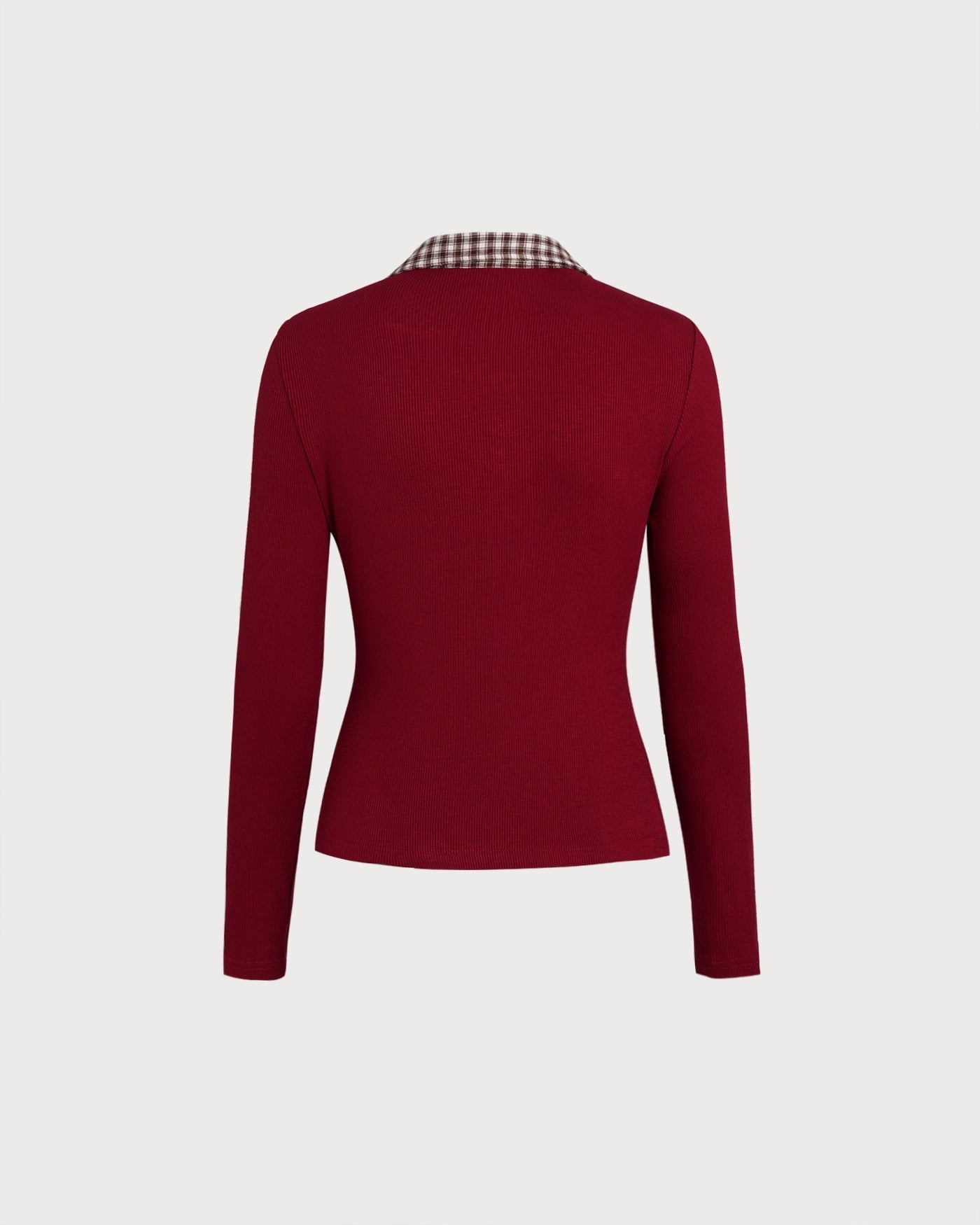 Camisa de Viscosa con Cuello a Cuadros Rojos