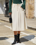 Beige A-Line Midi Skirt with Pockets