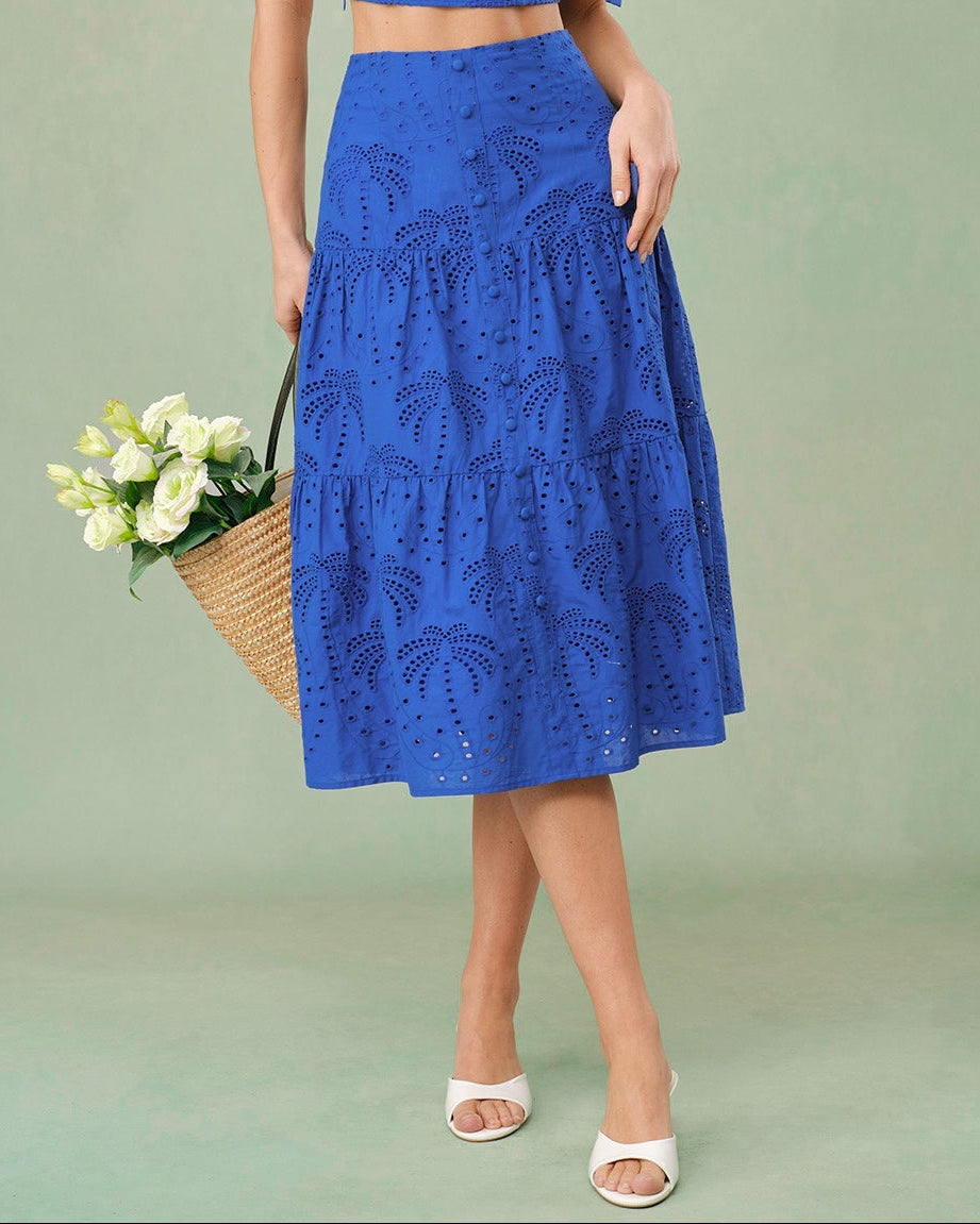 Marisa – Azul Bordado Falda Midi