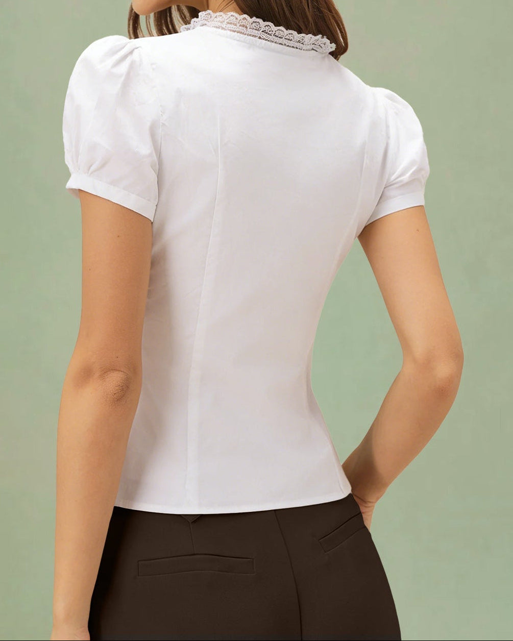 Blusa de escote en V con mangas abullonadas