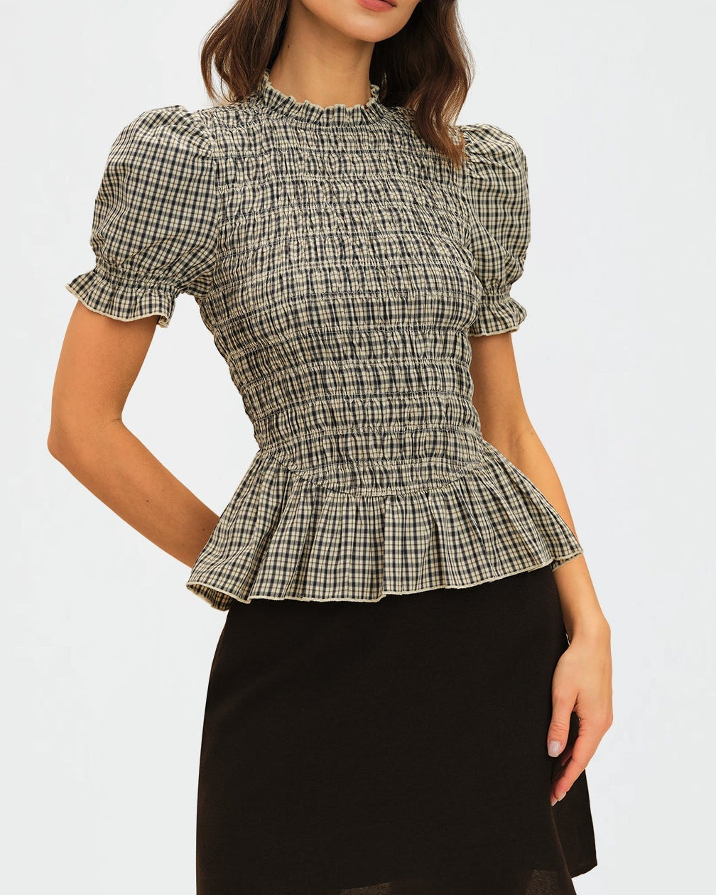 Camisa de cuadros con mangas voluminosas