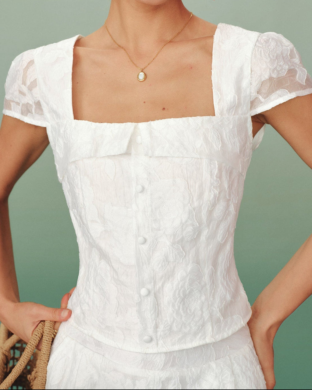 Aveline – Blusa de jacquard con cuello cuadrado