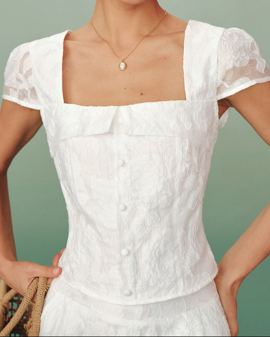 Aveline – Blusa de jacquard con cuello cuadrado