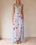 Maxi vestido floral con detalles de volantes