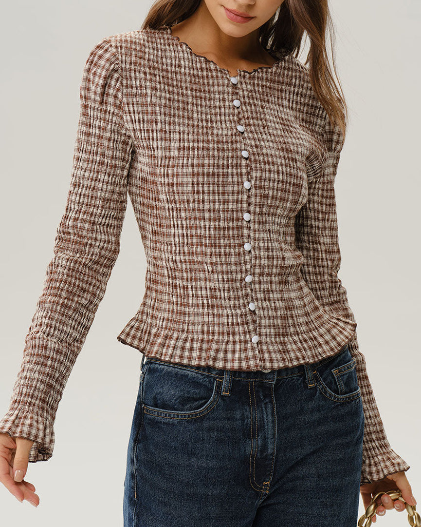 Amora – Camisa de cuadros con mangas abullonadas
