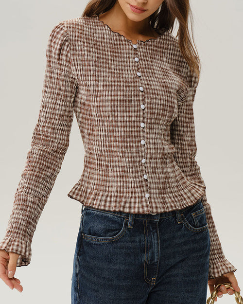 Amora – Camisa de cuadros con mangas abullonadas
