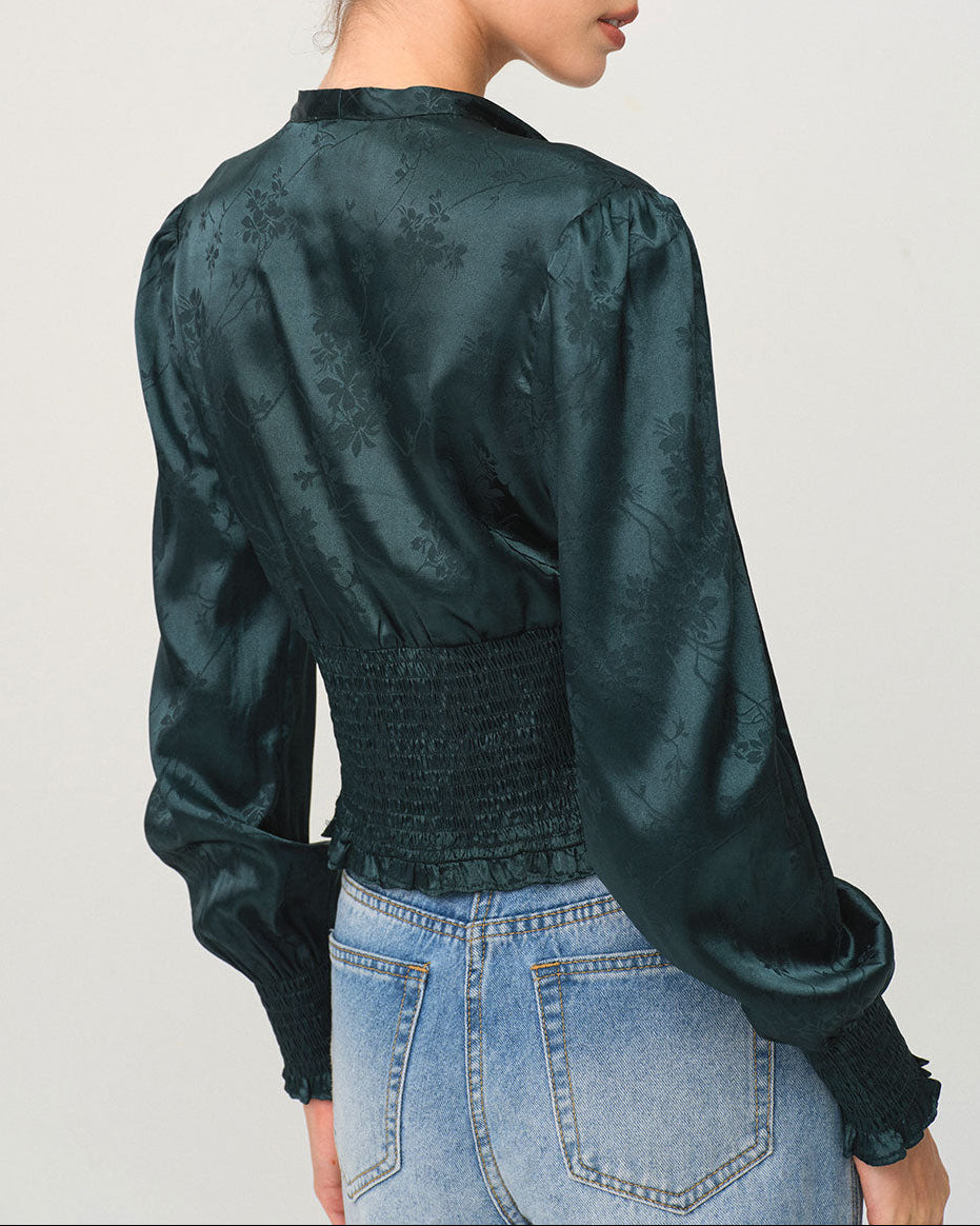 Elira – Blusa de jacquard con adornos de encaje