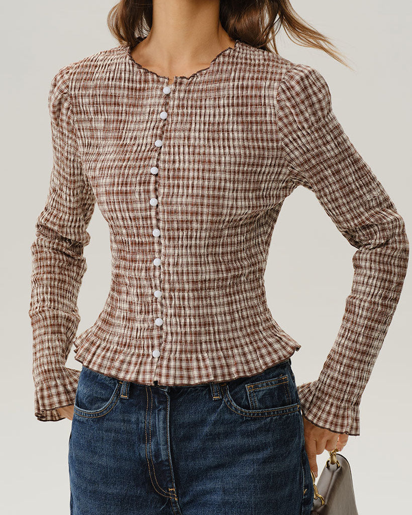 Amora – Camisa de cuadros con mangas abullonadas