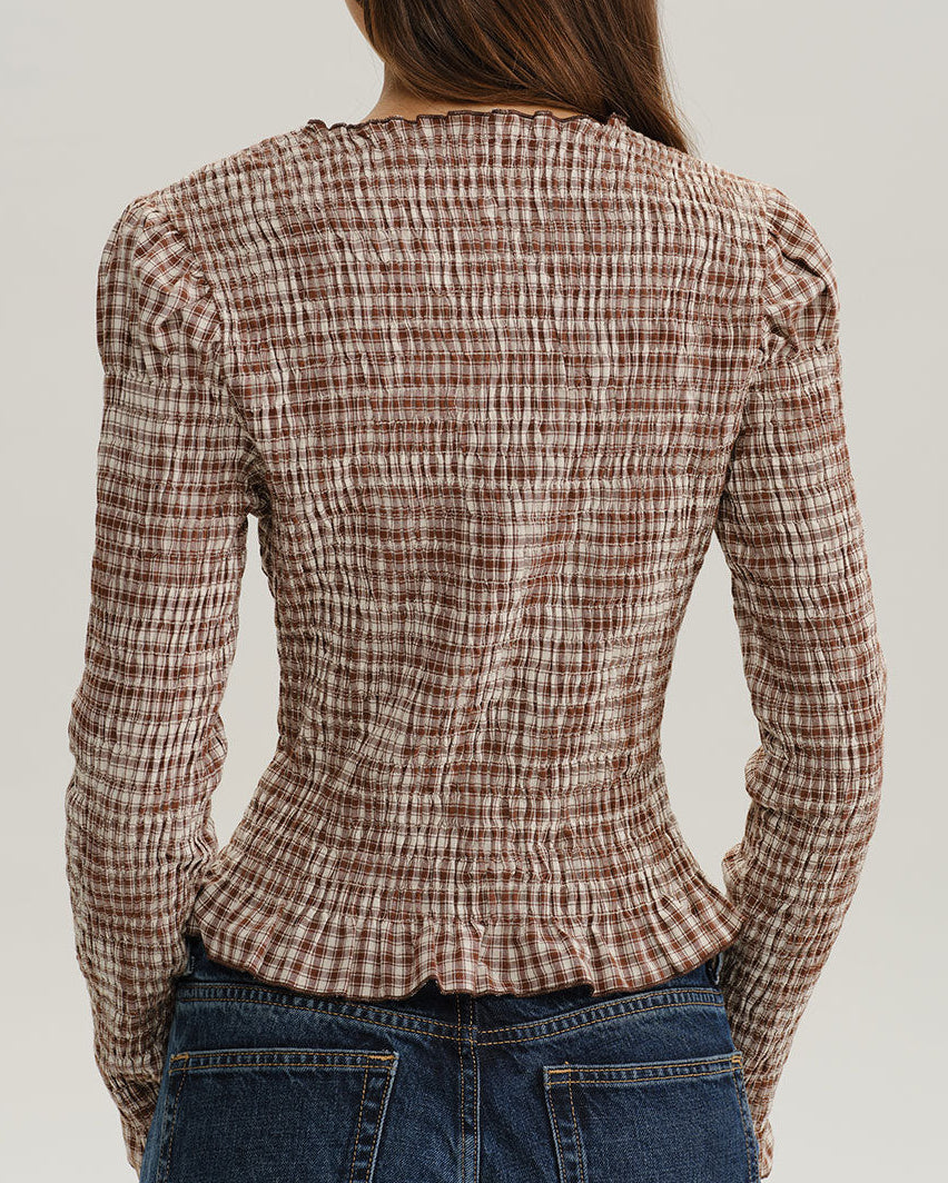 Amora – Camisa de cuadros con mangas abullonadas