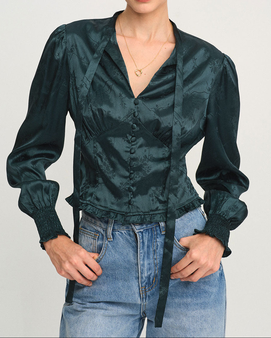 Elira – Blusa de jacquard con adornos de encaje
