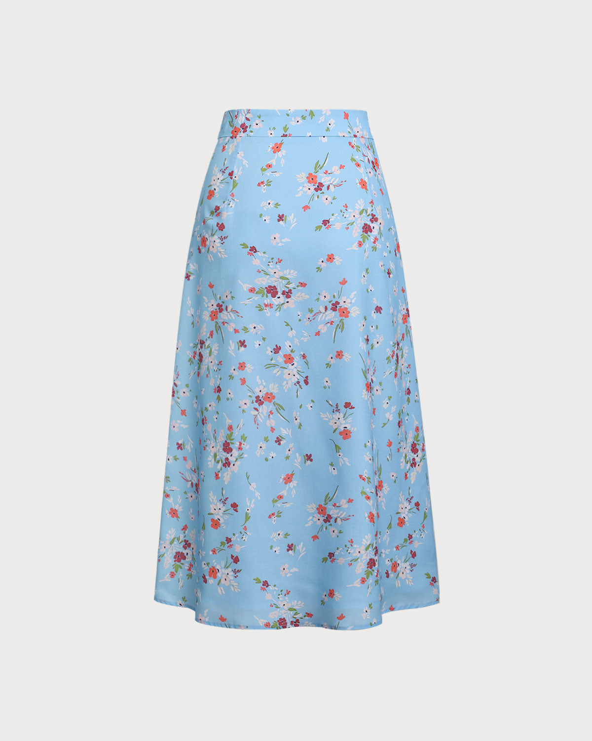 Falda midi A con estampado de flores azules y aberturas laterales