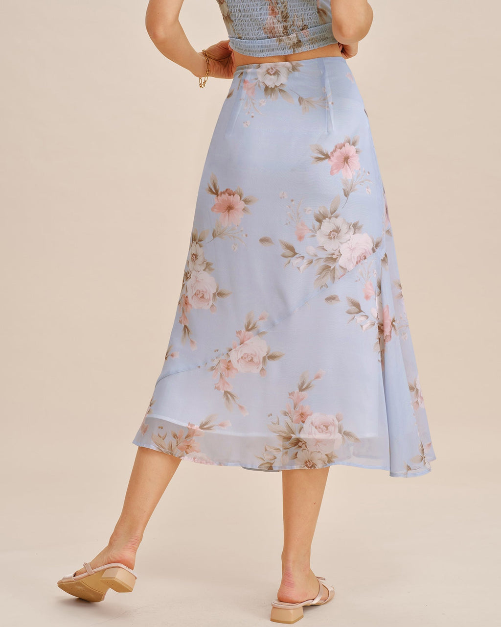 Falda midi A-line con estampado floral en tono lavanda