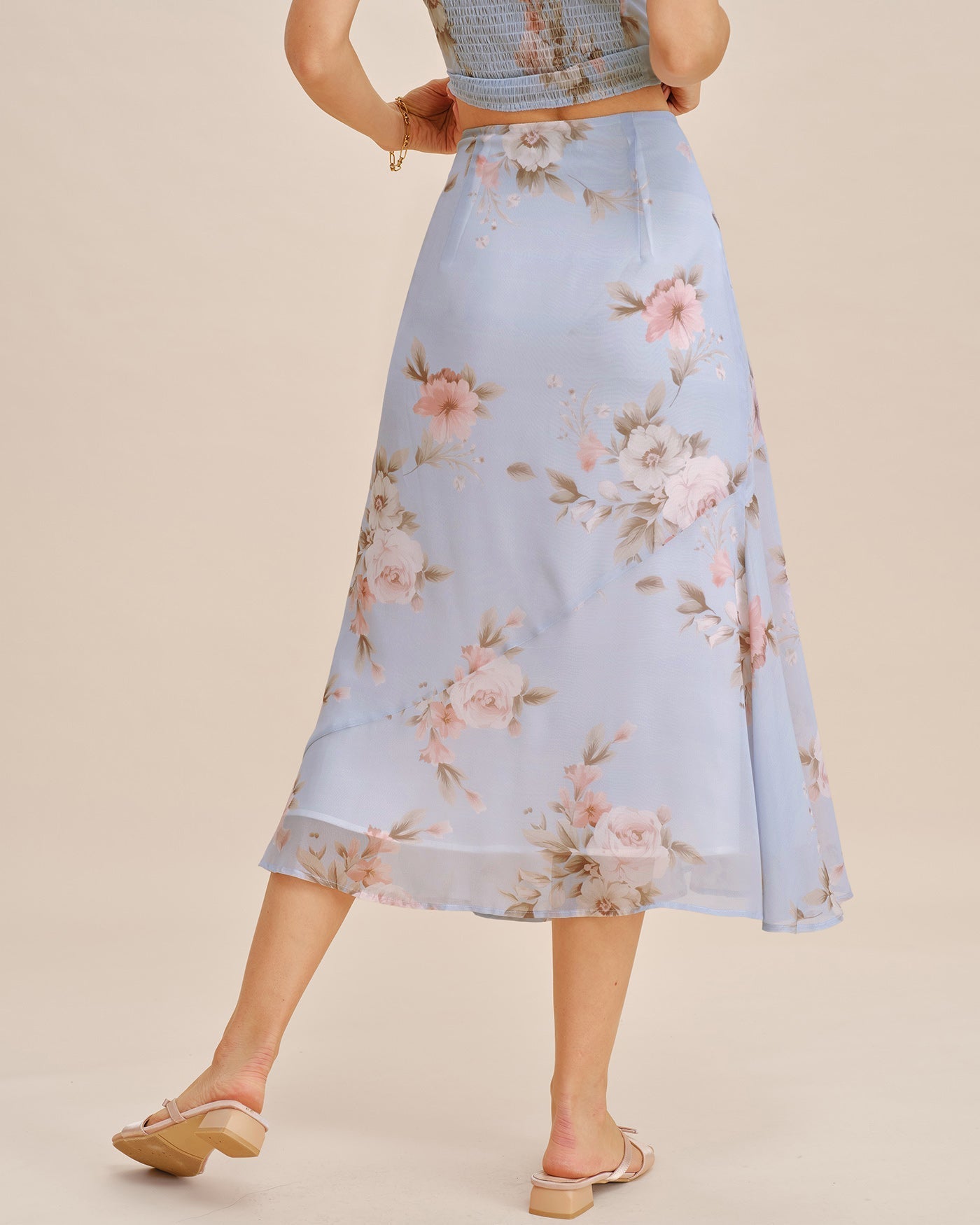 Falda midi A-line con estampado floral en tono lavanda