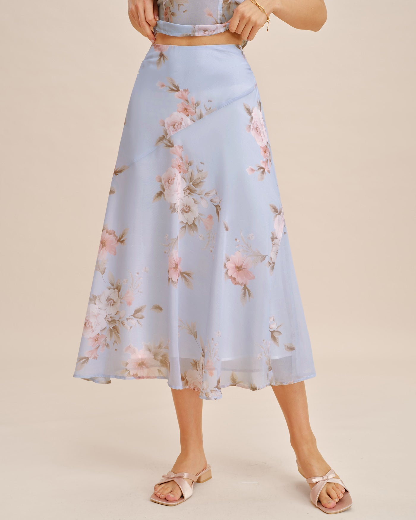 Falda midi A-line con estampado floral en tono lavanda
