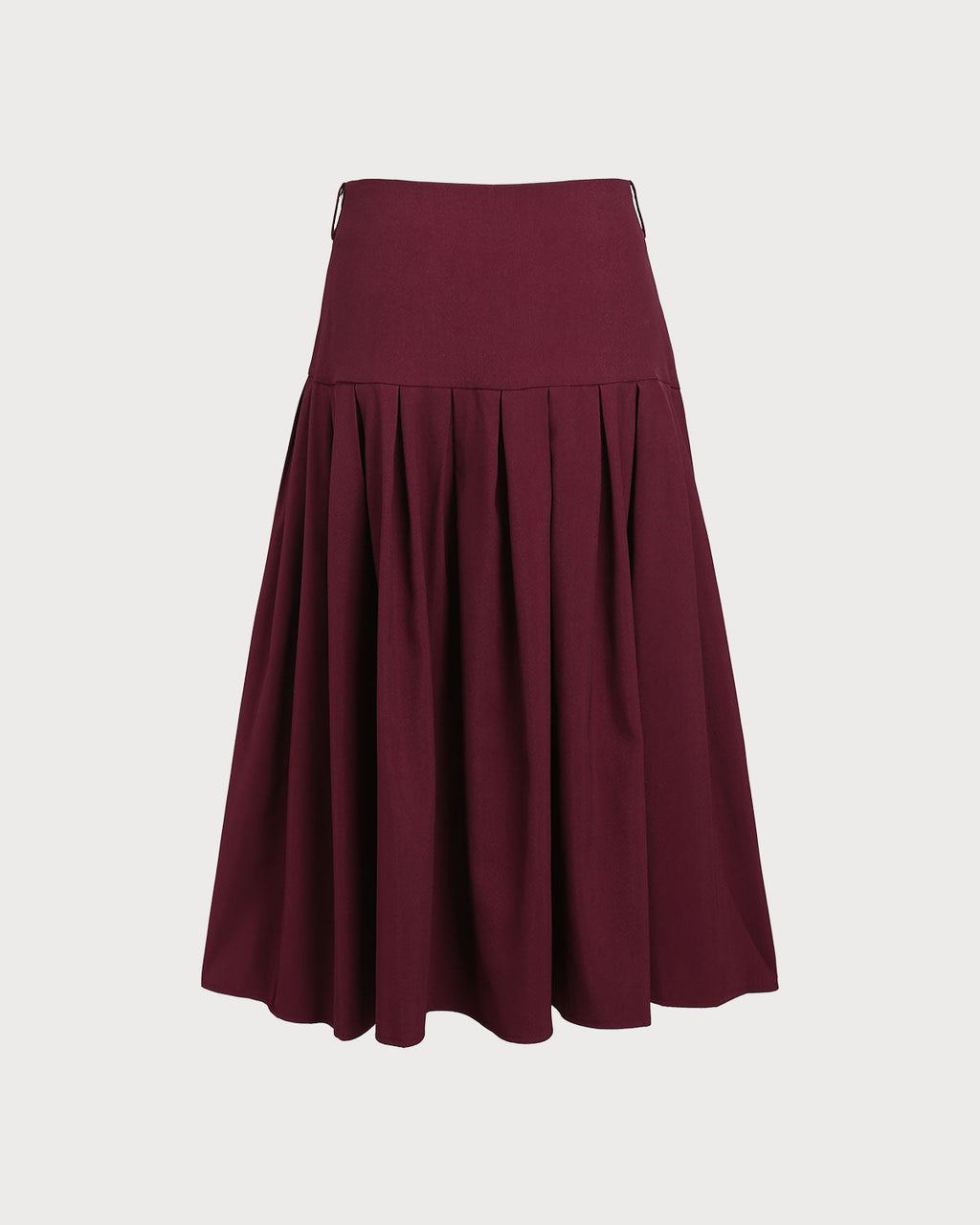 Falda Midi Plisada de Cintura Alta en Color Vino