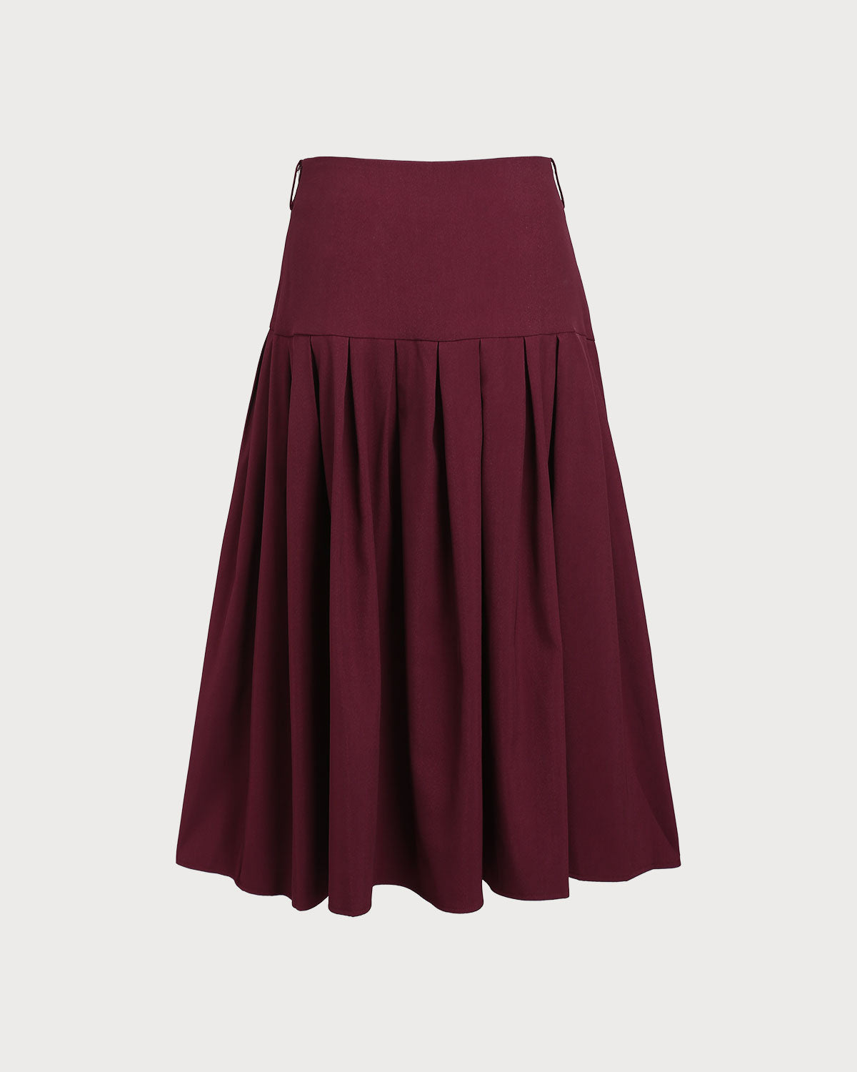 Falda Midi Plisada de Cintura Alta en Color Vino