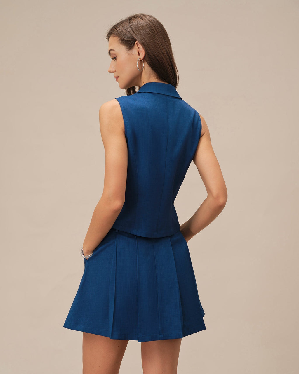 Mini falda azul en corte A con bolsillos