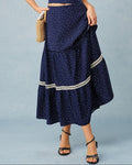 Santorini – Falda midi de lunares en azul marino