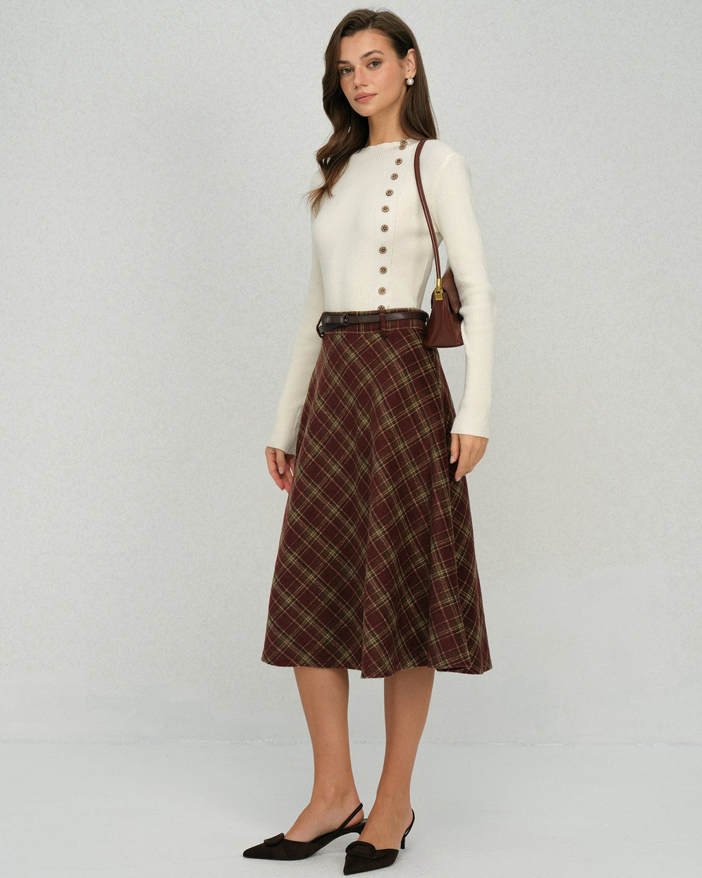 Arlena – Falda midi de cuadros rojos