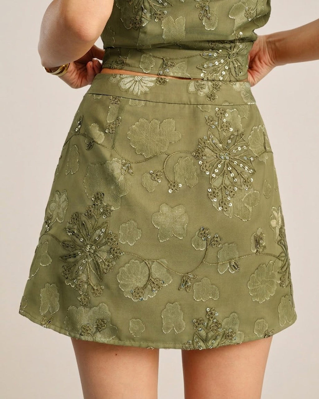 Mini Falda Jacquard Verde Brillante