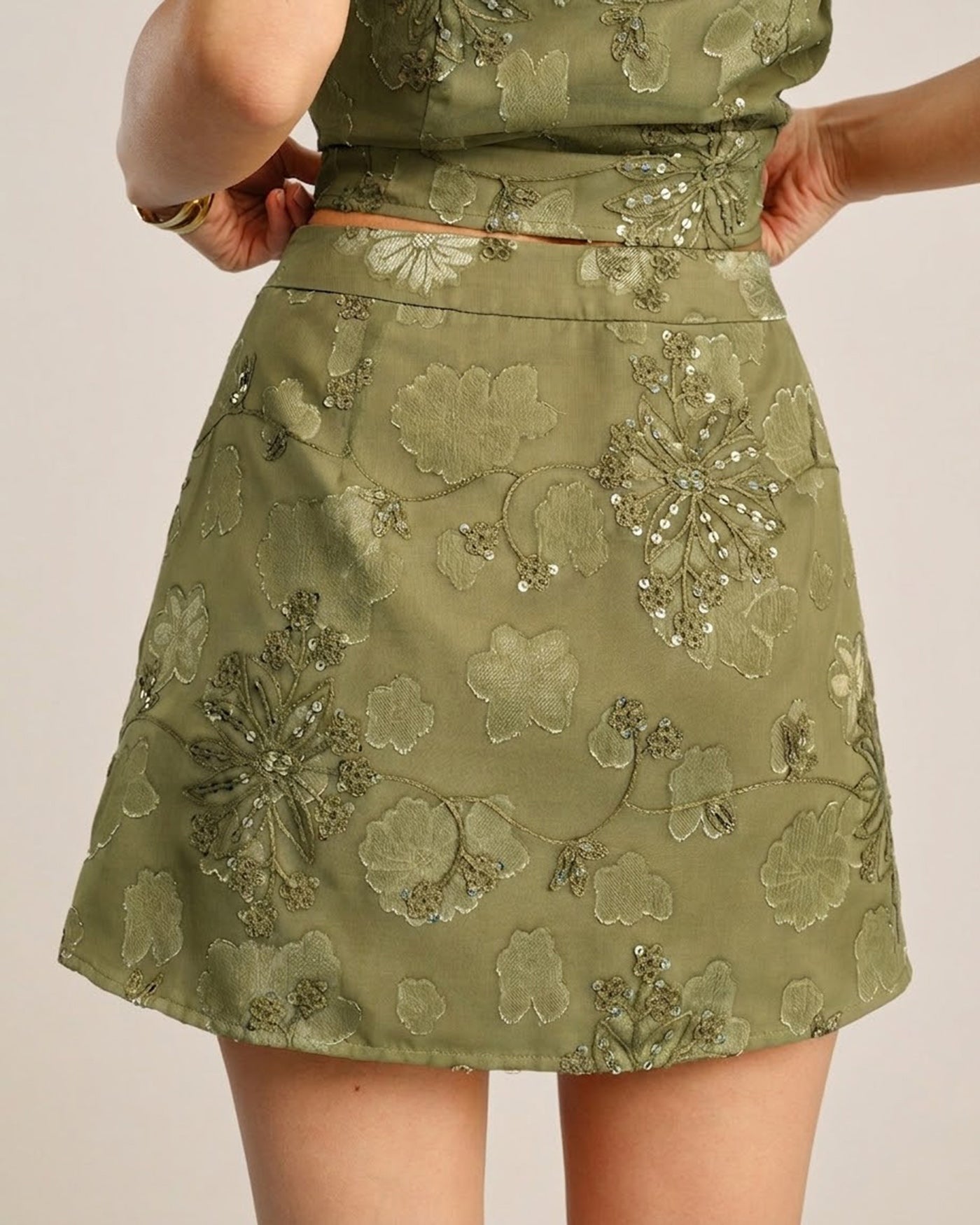 Mini Falda Jacquard Verde Brillante