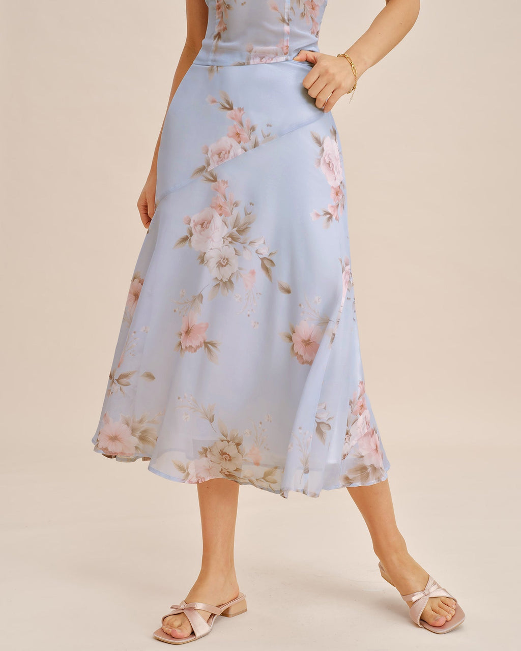 Falda midi A-line con estampado floral en tono lavanda