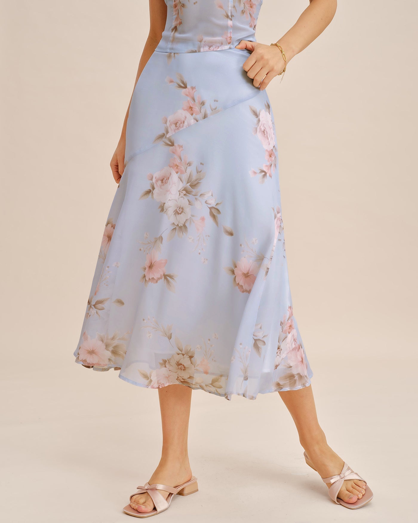 Falda midi A-line con estampado floral en tono lavanda